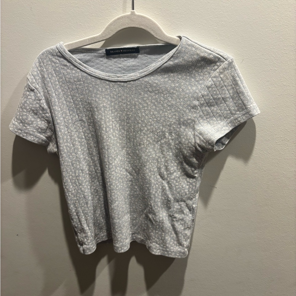 Women's Light Blue White Floral Print Top